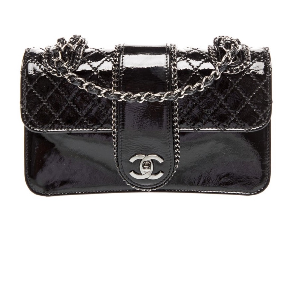 Chanel Glossy Black Patent Leather Shoulder Bag